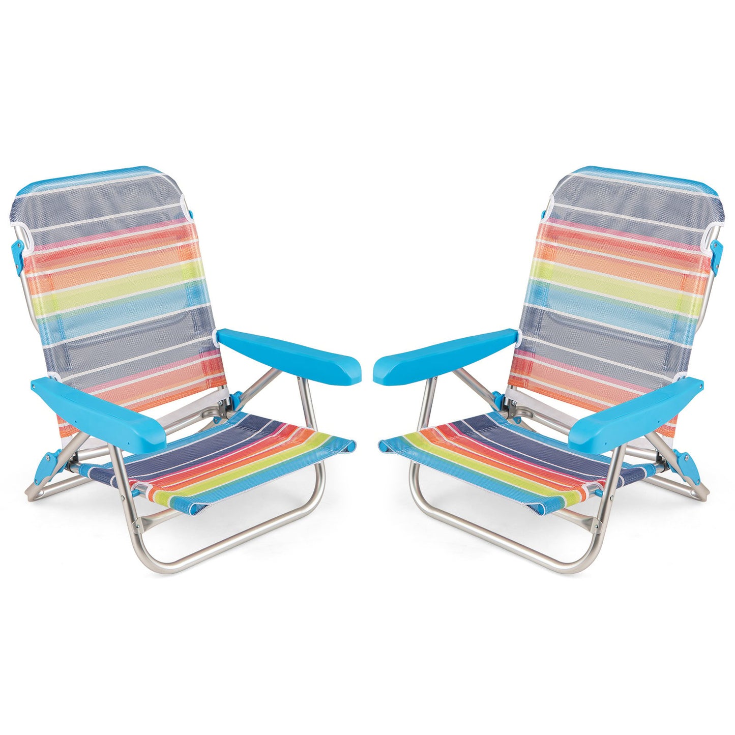 2 Pack Foldable Beach Chair with Armrests and Carry Strap-Colourful-M