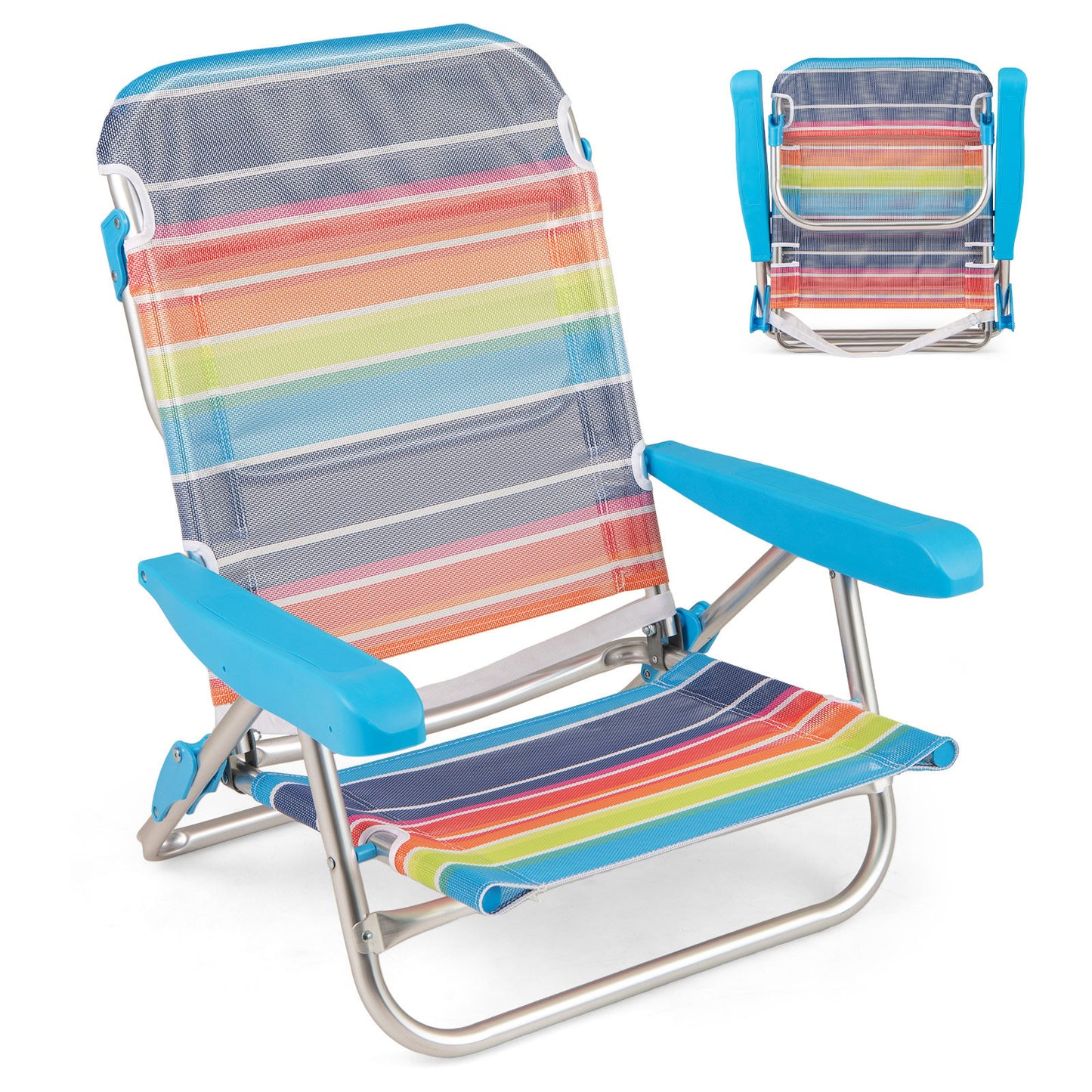 2 Pack Foldable Beach Chair with Armrests and Carry Strap-Colourful-M