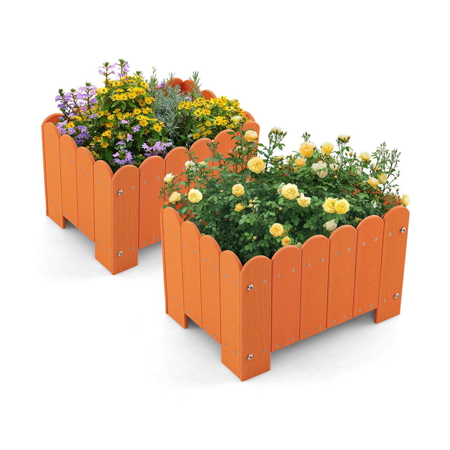 2 Pack Rectangular Planter Box HDPE Flower Pot with Drainage Gaps-Grey