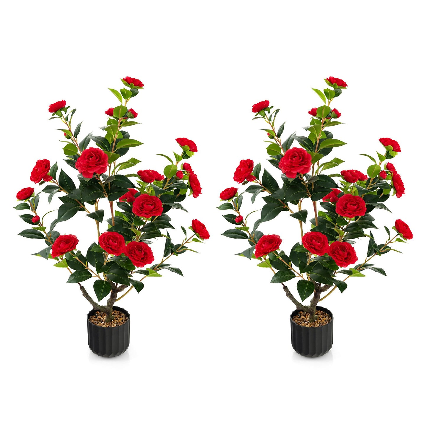 1/2 Pieces 95cm Artificial Camellia Tree with Flowers and Rain-Flower Pebbles-White-1 Piece
