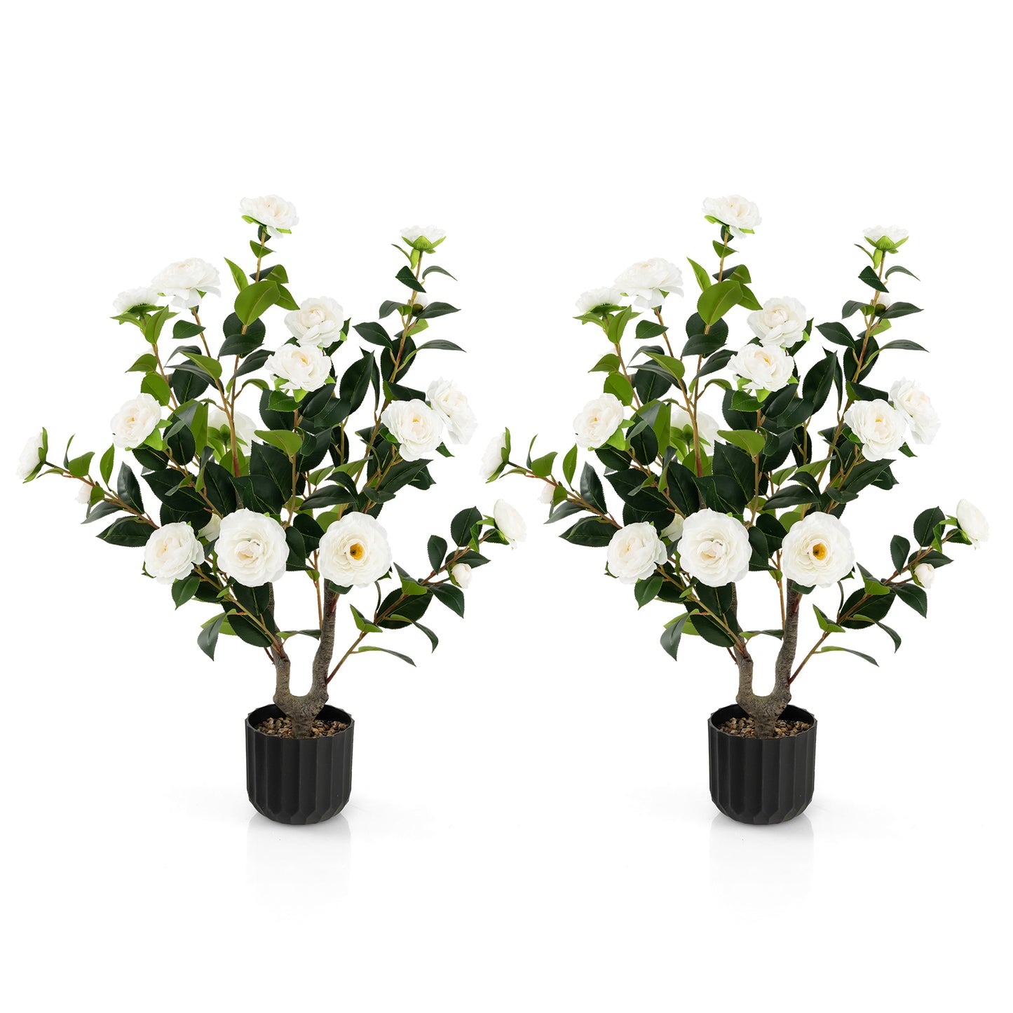 1/2 Pieces 95cm Artificial Camellia Tree with Flowers and Rain-Flower Pebbles-White-1 Piece