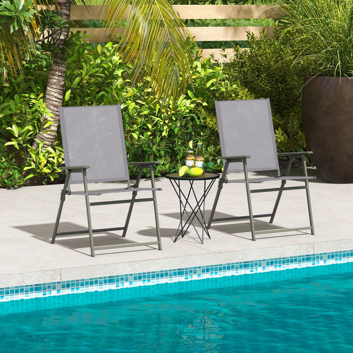 2 Piece Patio Folding Dining Chair Set with Weather-resistant Fabric-Black