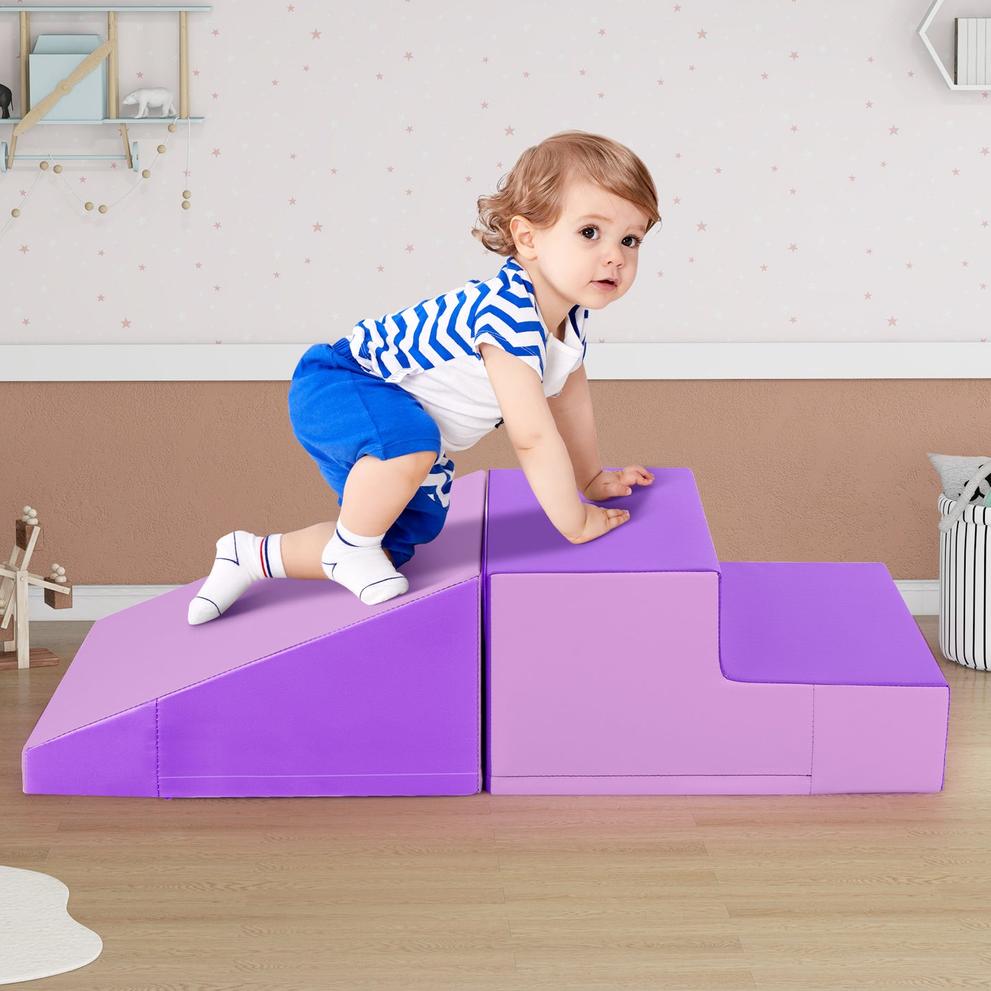 2-Piece Step and Slide Climber for Infants and Toddlers-Blue