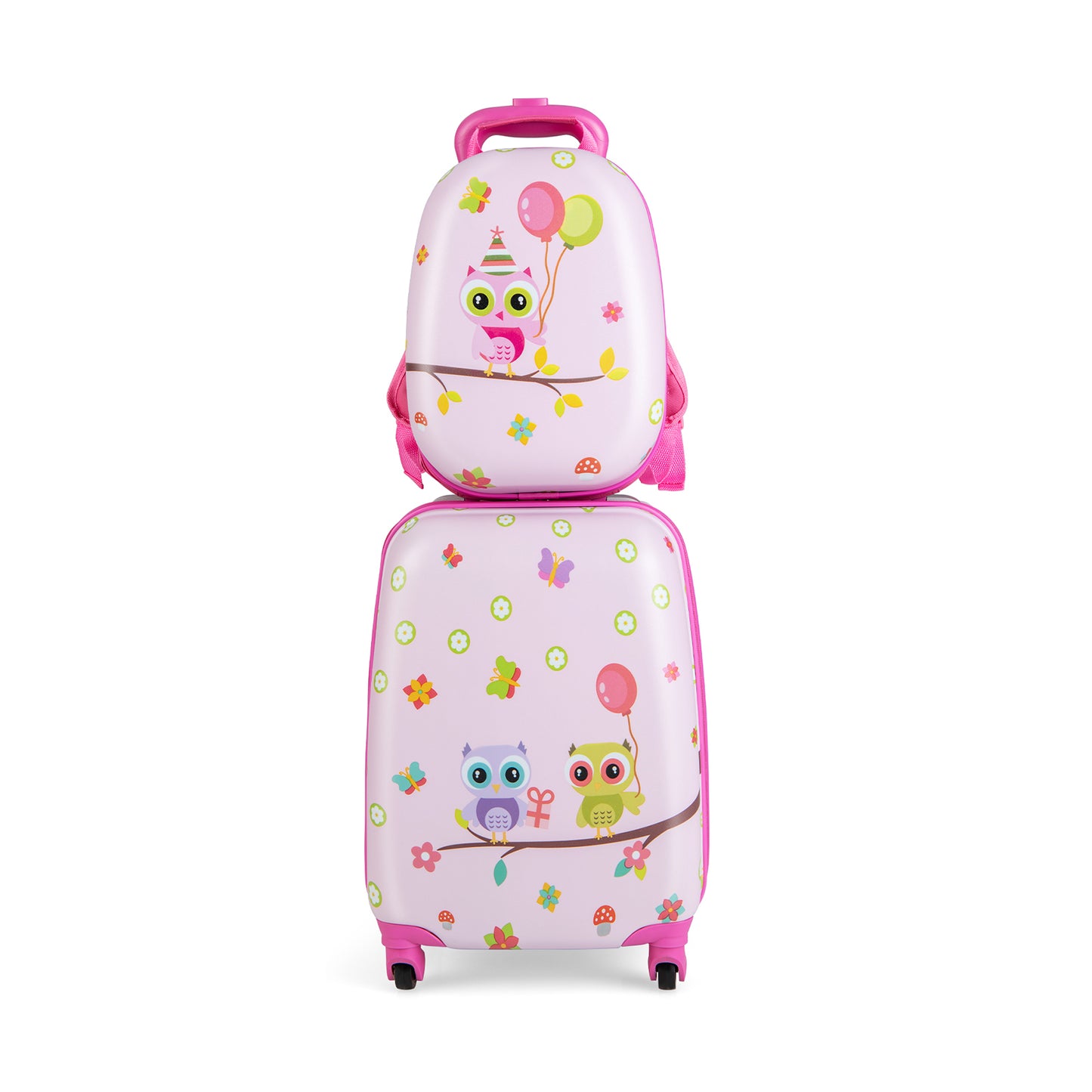 2 Pieces Kids Luggage Set with Wheels and Height Adjustable Handle-Blue