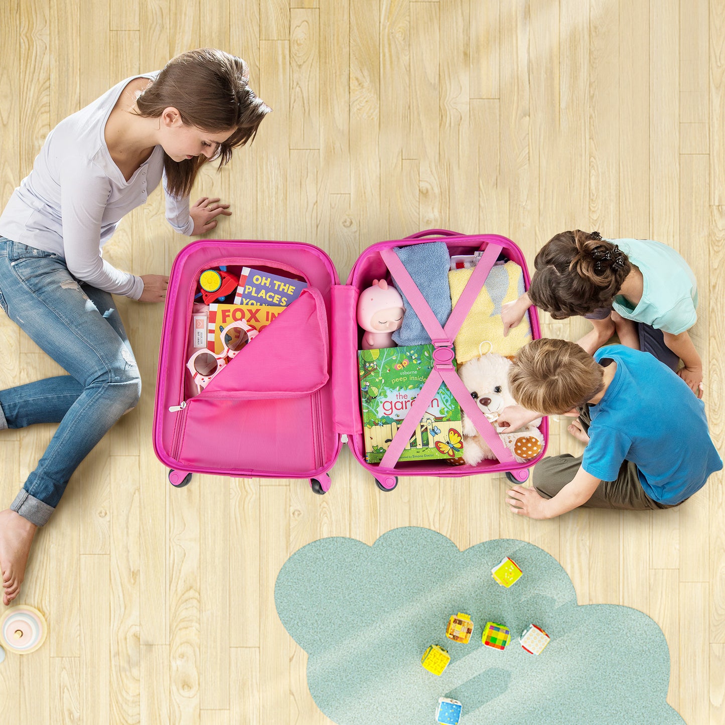 2 Pieces Kids Luggage Set with Wheels and Height Adjustable Handle-Blue