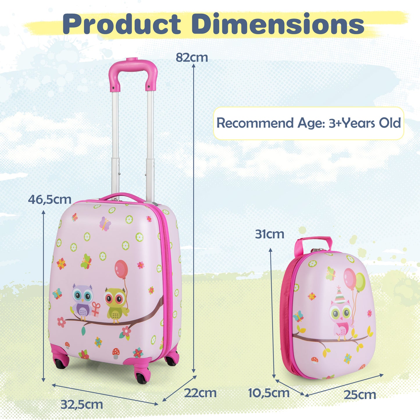 2 Pieces Kids Luggage Set with Wheels and Height Adjustable Handle-Blue