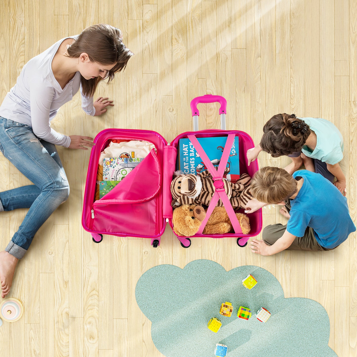 2 Pieces Kids Luggage Set with Wheels and Height Adjustable Handle-Blue