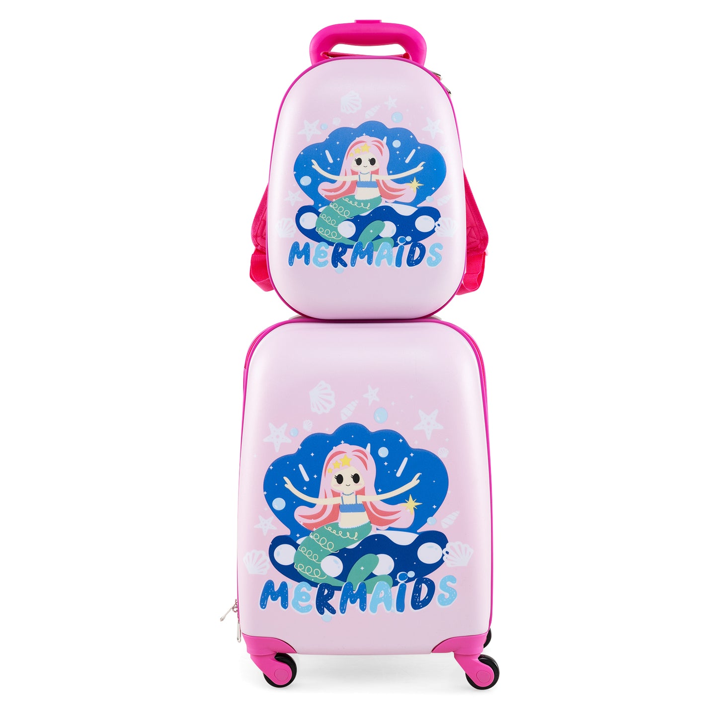 2 Pieces Kids Luggage Set with Wheels and Height Adjustable Handle-Blue