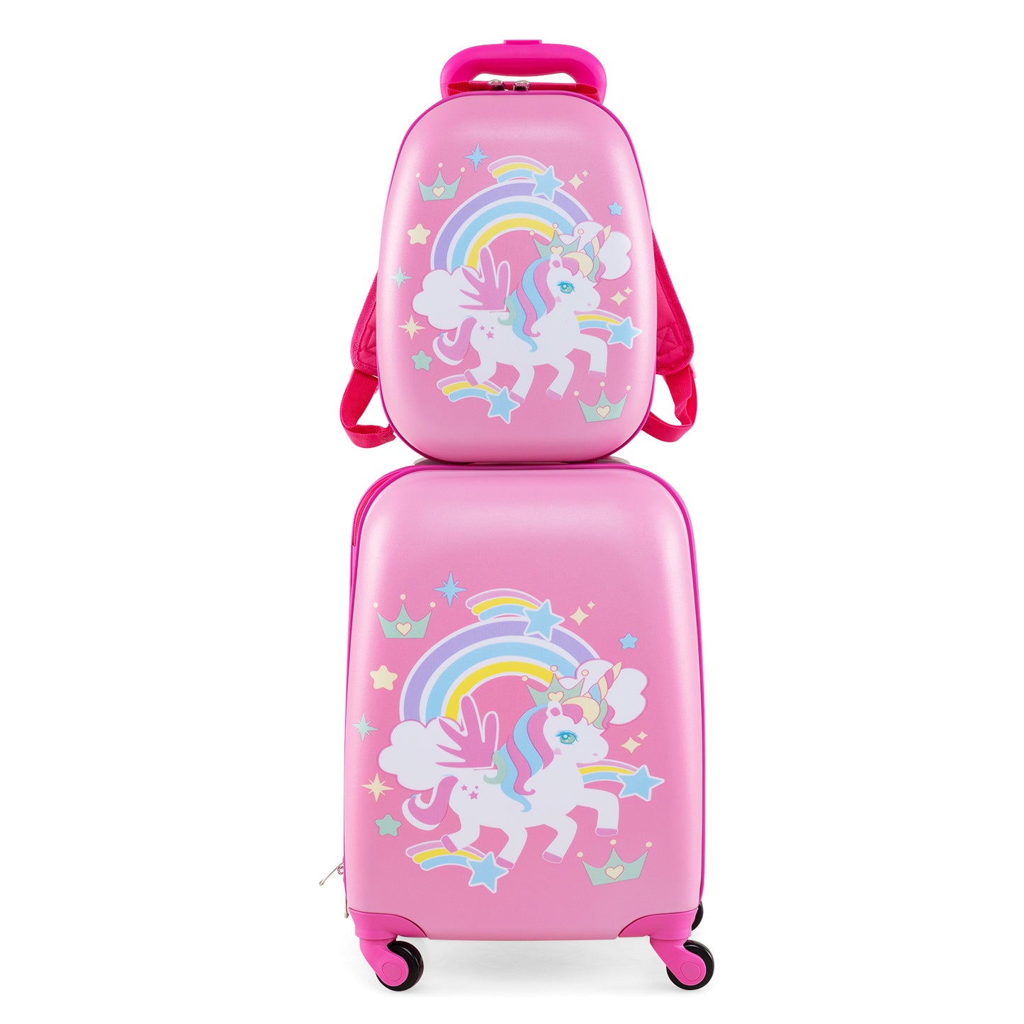 2 Pieces Kids Luggage Set with Wheels and Height Adjustable Handle-Blue