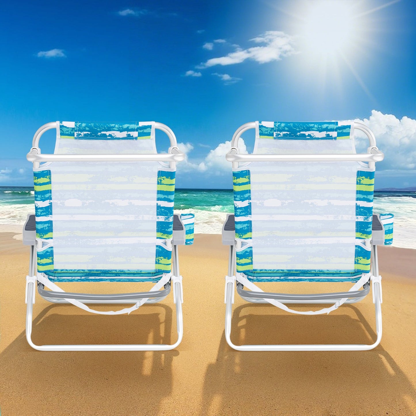 2 Pack Folding Beach Chair Lightweight Lay Flat Lounge Chair-Blue