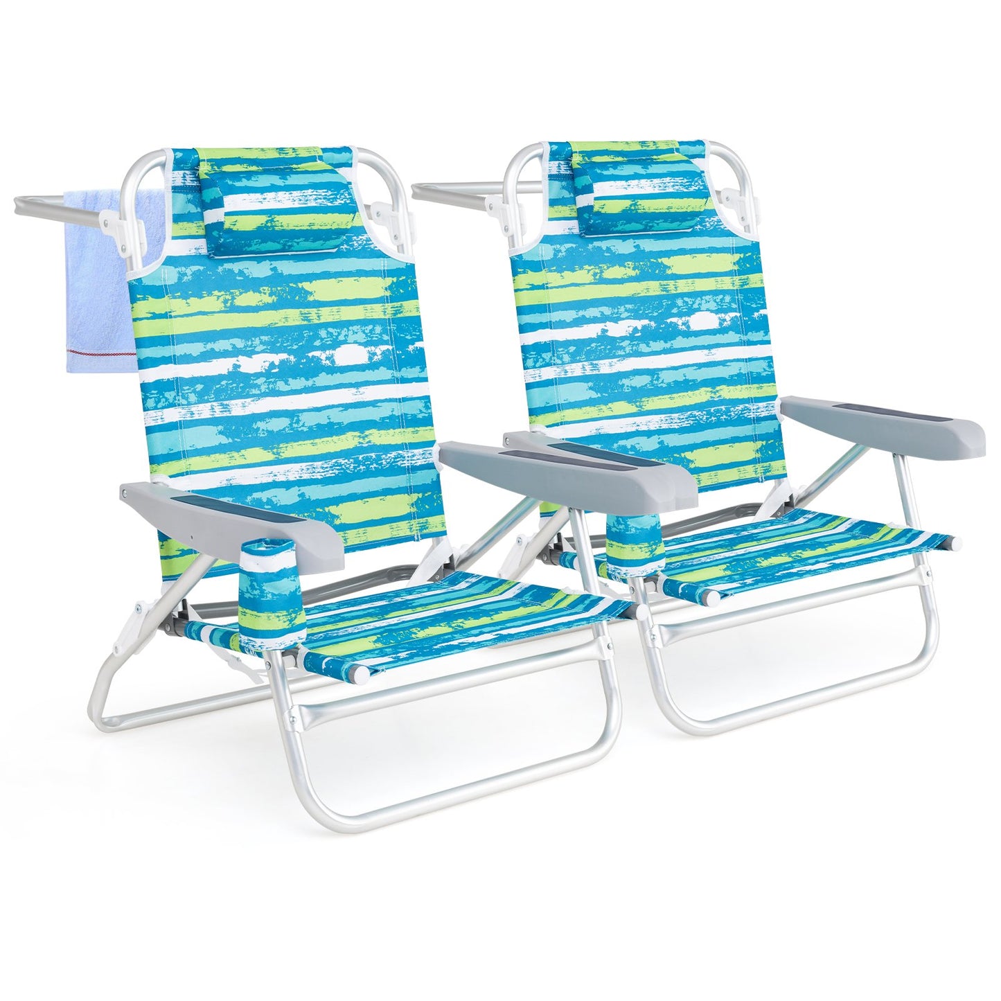 2 Pack Folding Beach Chair Lightweight Lay Flat Lounge Chair-Blue
