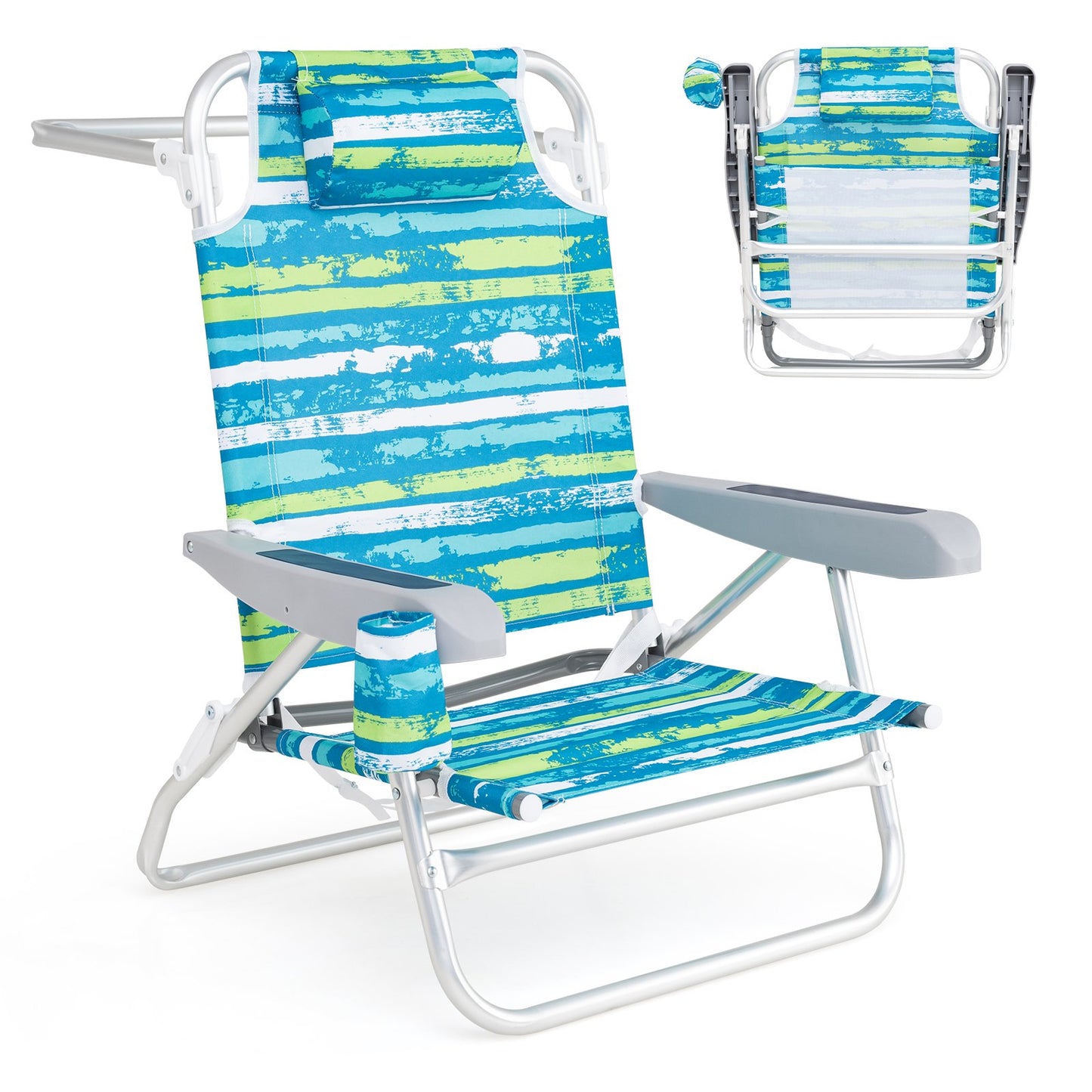 2 Pack Folding Beach Chair Lightweight Lay Flat Lounge Chair-Blue