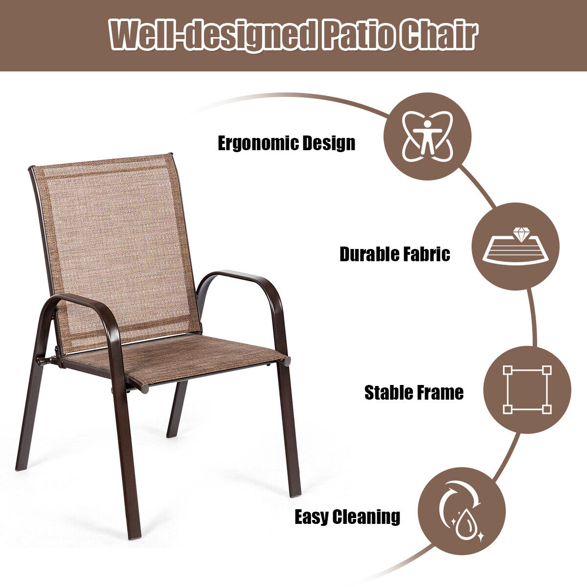 2 Piece Patio Outdoor Camping Chairs Set with Breathable Fabric-Black
