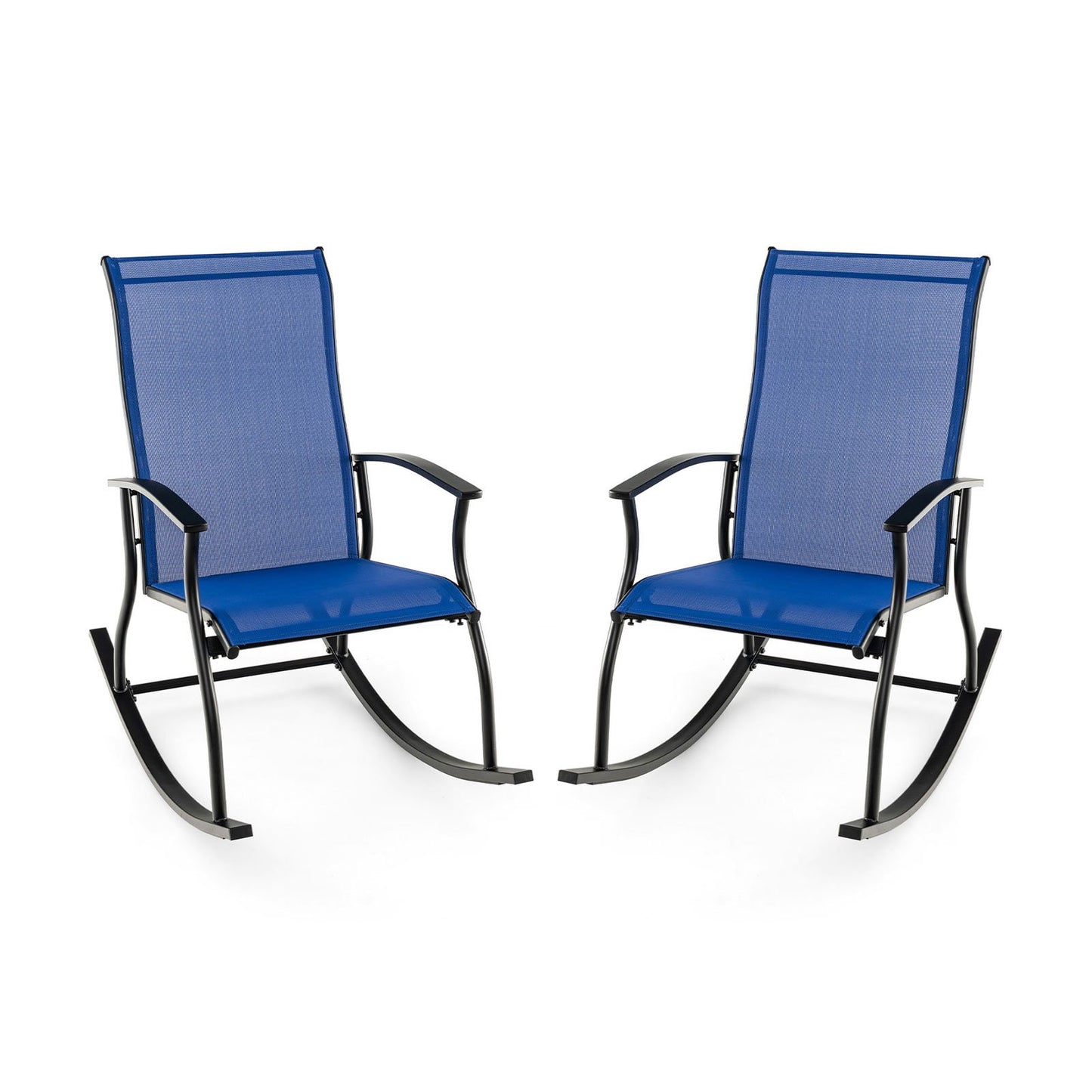 2 Pieces Outdoor Rocking Chairs with Breathable Backrest-Navy