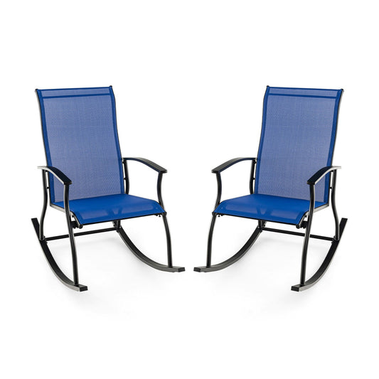 2 Pieces Outdoor Rocking Chairs with Breathable Backrest-Navy