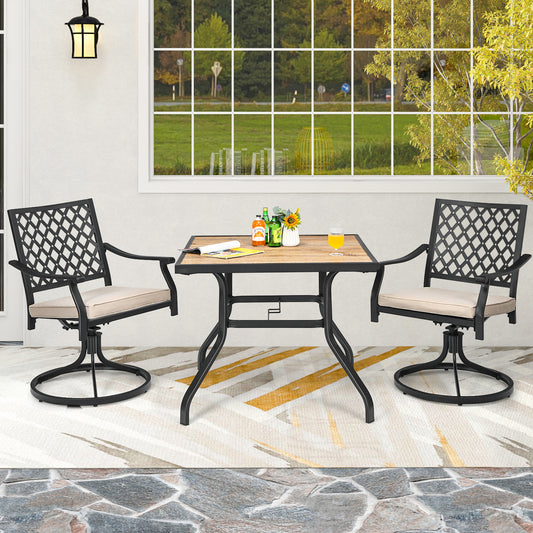 2 Pieces Outdoor Swivel Chair Patio Bistro Dining Chair Set with Soft Seat Cushion-Beige