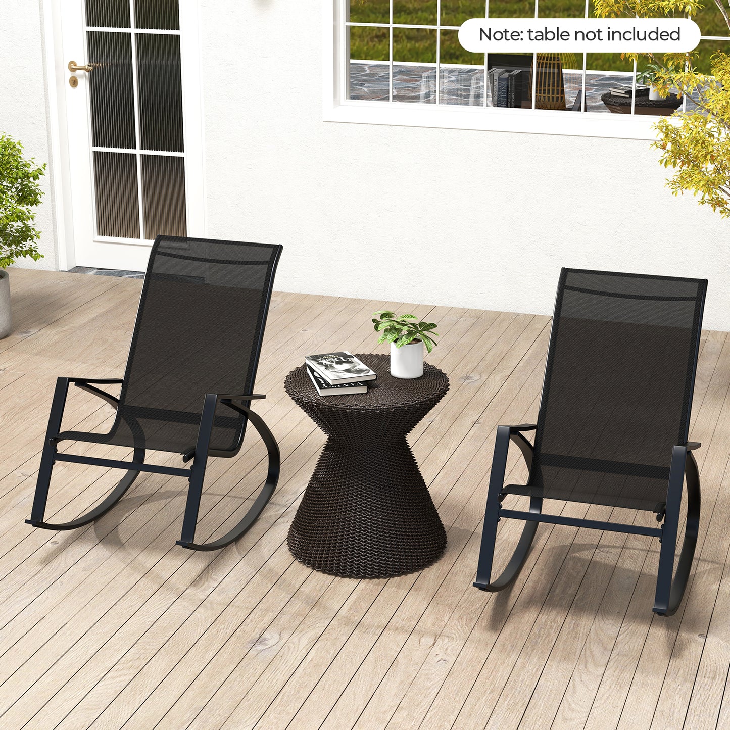 2 Pieces Patio Rocking Chairs with Ergonomic Backrest and Safe Stoppers-Grey