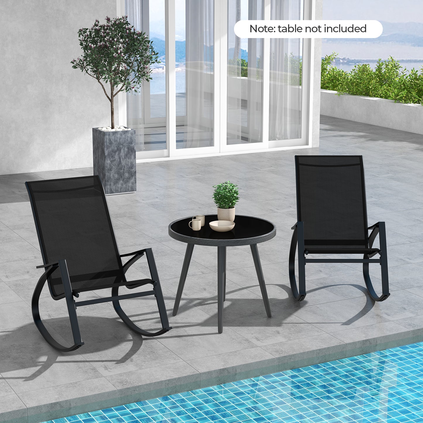 2 Pieces Patio Rocking Chairs with Ergonomic Backrest and Safe Stoppers-Grey