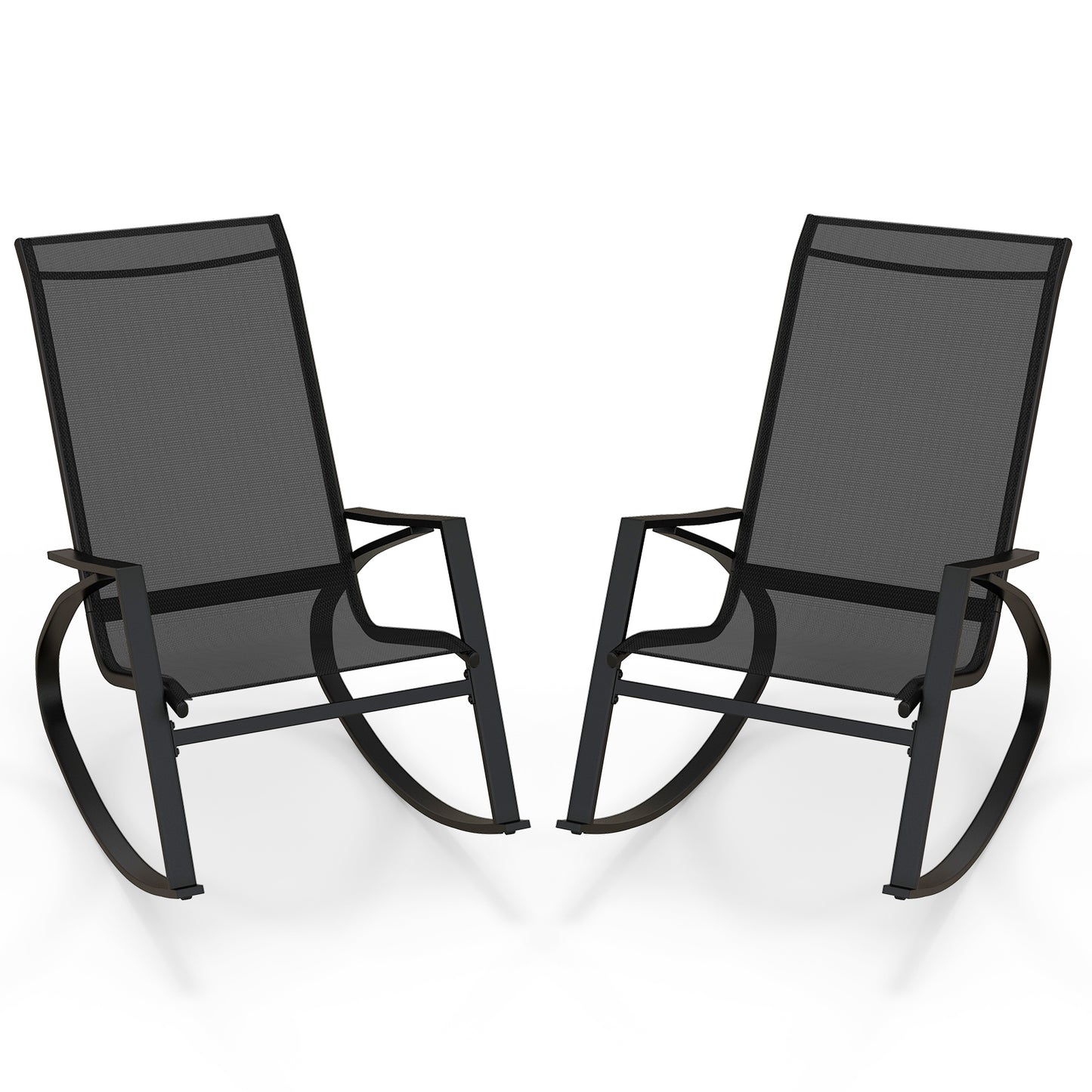 2 Pieces Patio Rocking Chairs with Ergonomic Backrest and Safe Stoppers-Grey