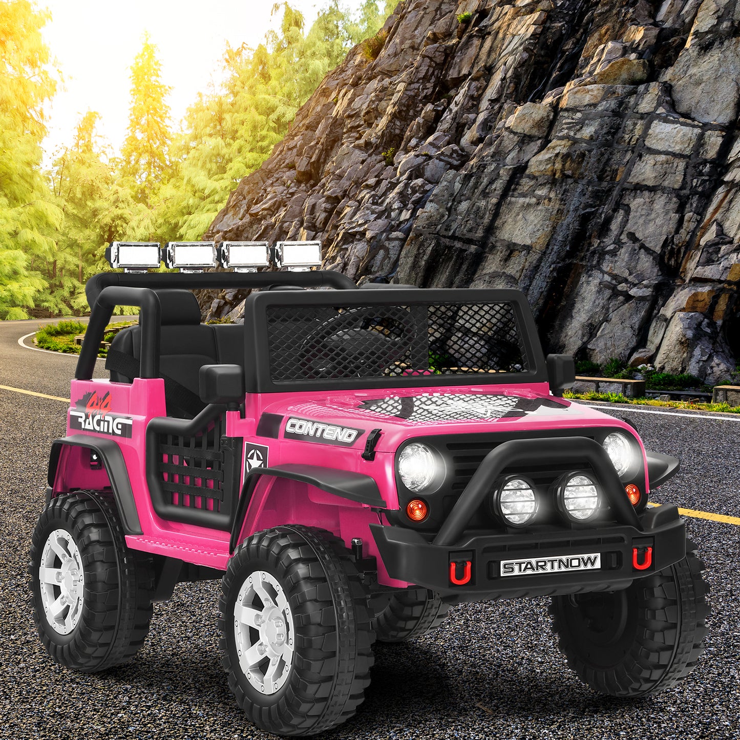 2-Seat Kids Ride on Truck with Parent Remote Control-Black-Black