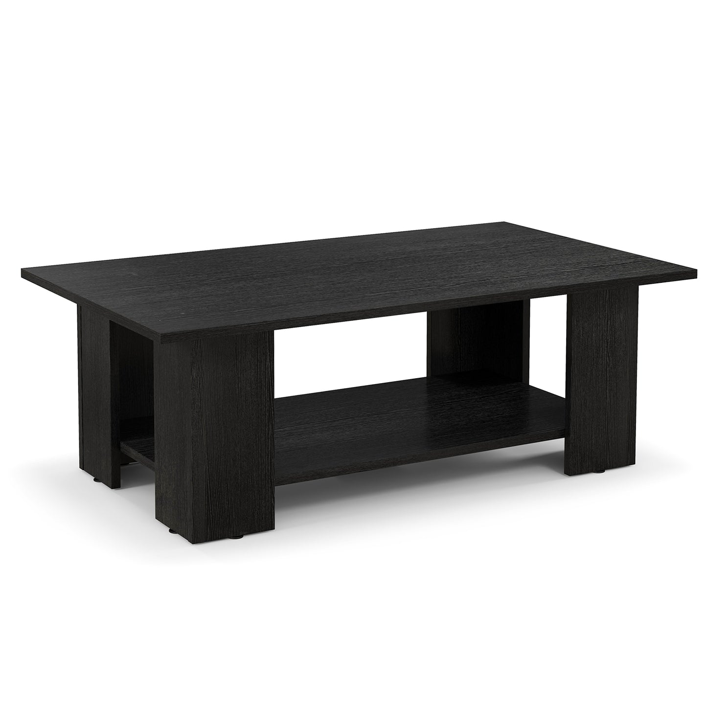 2-Tier Wooden Coffee Table with Storage Shelf and 5 Support Legs-Grey