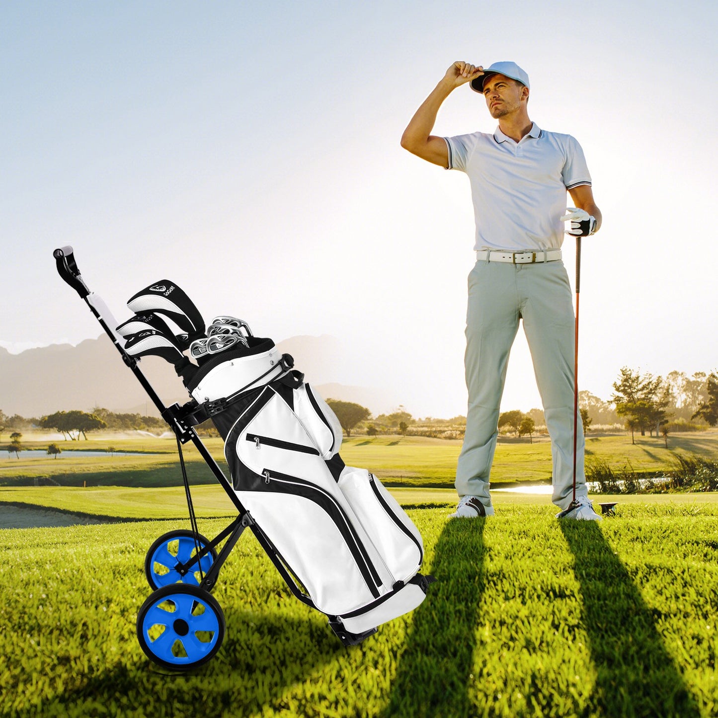 Foldable 2 Wheels Foldable Golf Cart with Scoreboard-Black