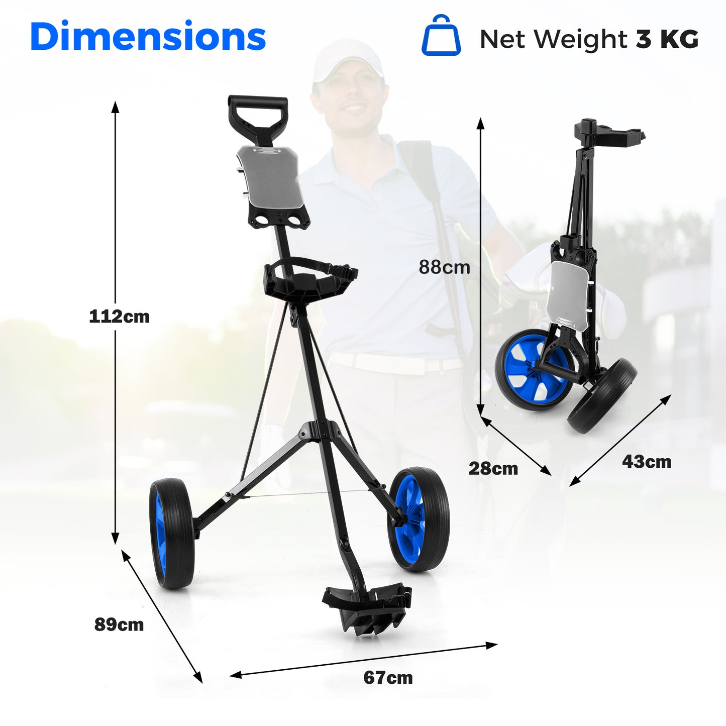 Foldable 2 Wheels Foldable Golf Cart with Scoreboard-Black