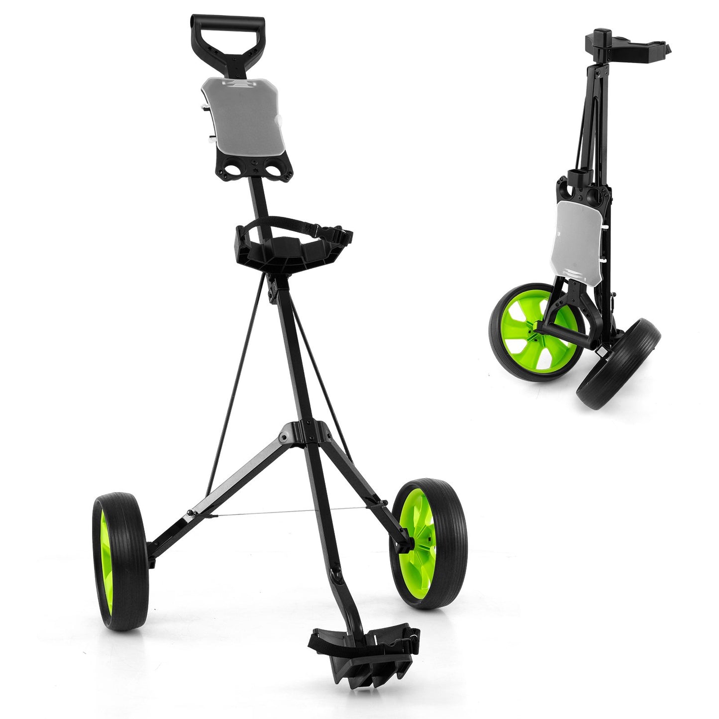 Foldable 2 Wheels Foldable Golf Cart with Scoreboard-Black