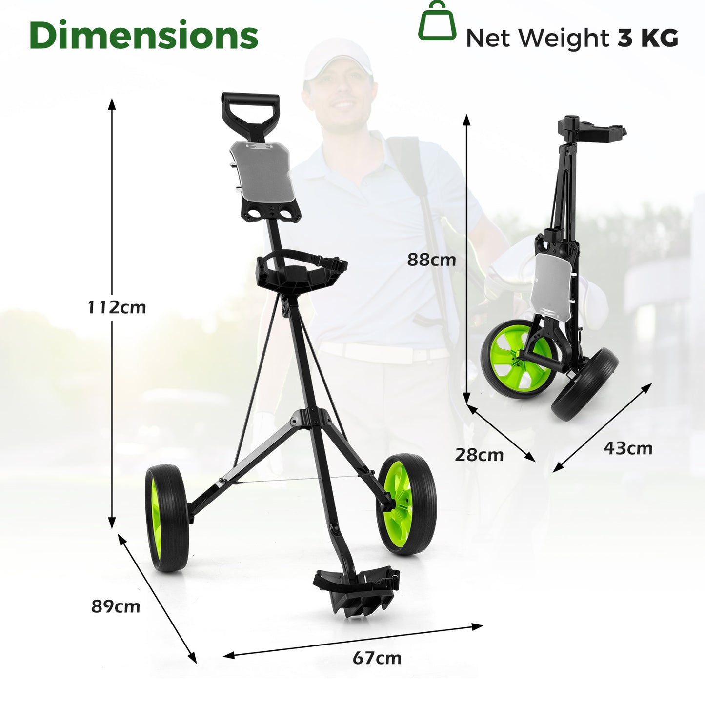 Foldable 2 Wheels Foldable Golf Cart with Scoreboard-Black