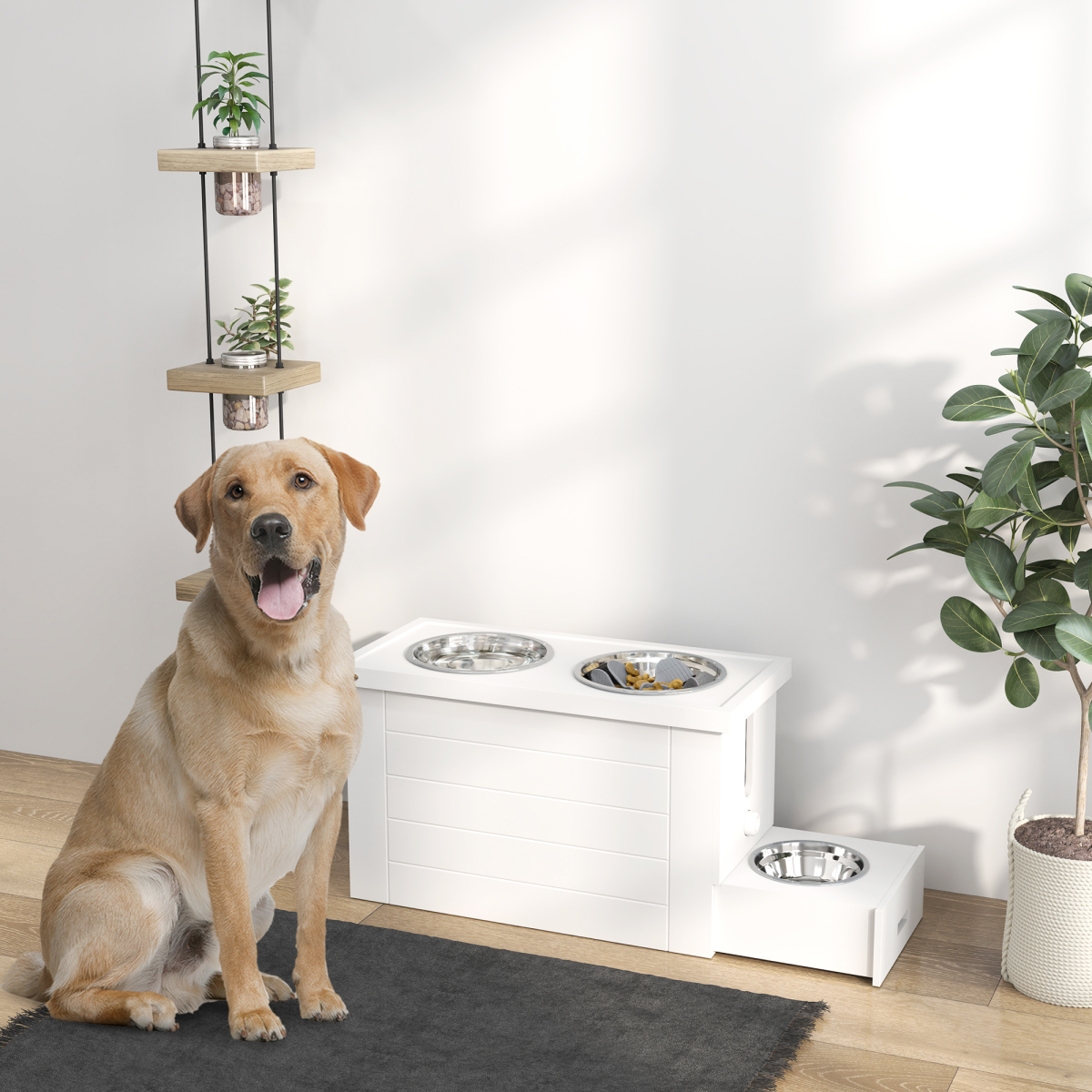 PawHut Raised Dog Bowls with Slow Feeder Mat & Semi-Auto Dispenser Function