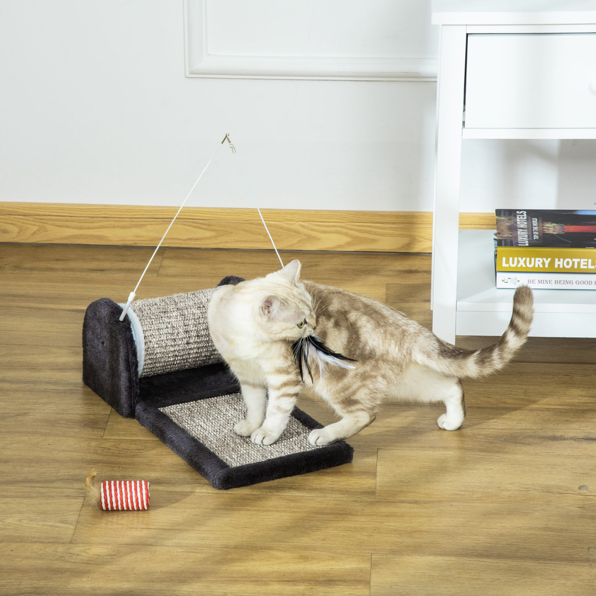 Cat Scratcher Sisal Scratching Pad Mat Board Kitten Toy w/ Roller Feather Teaser