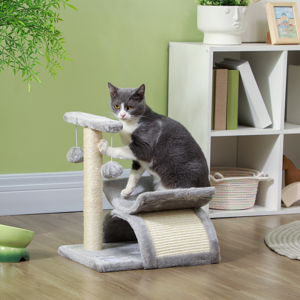 Cat Tree Plush Scratcher Activity Play Center Tunnel Dangling Ball