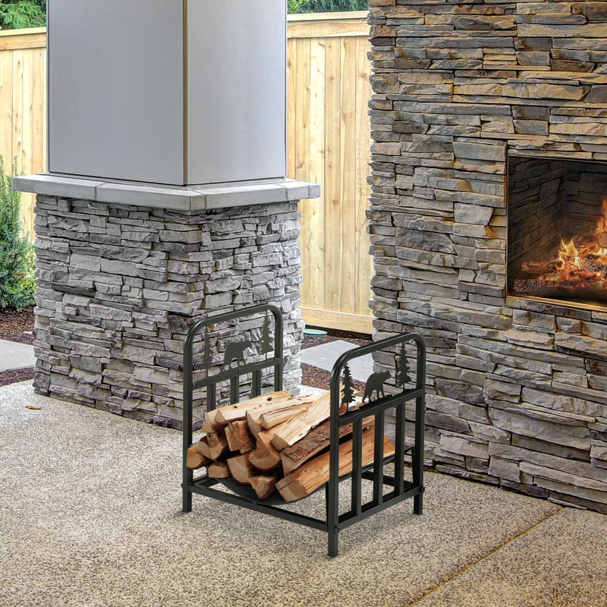 Firewood Log Rack Curved Log Holder Wood Storage Handles Rack Bear Shape