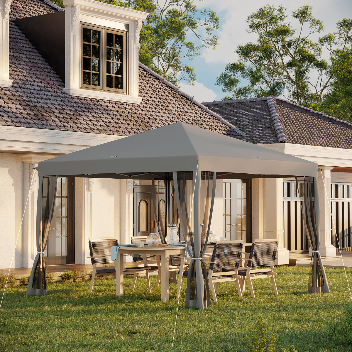 Heavy Duty Pop Up Gazebo with Removable Mesh Sidewall Netting Gray