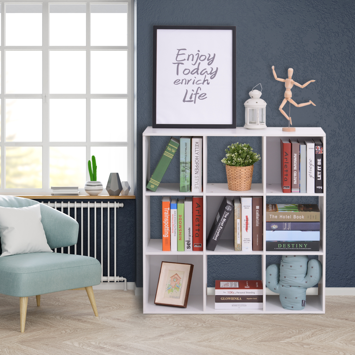 HOMCOM 9 Cube Storage Cupboard Bookcase Bookshelf Home Office, White
