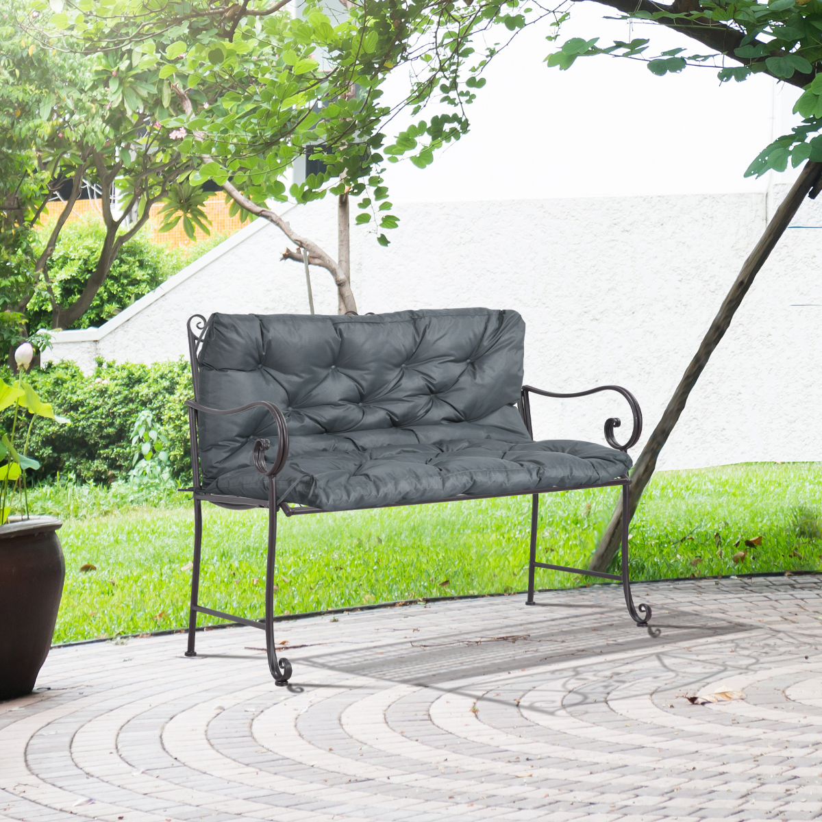 2 Seater Garden Bench Cushion Outdoor Seat Pad with Ties Dark Grey