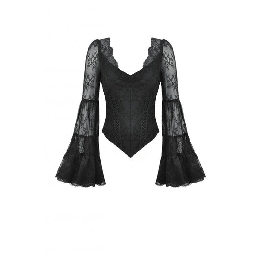Dark in Love Zuri Gothic Romantic Lace Patchwork Bell-Sleeve Layered Cuff Top
