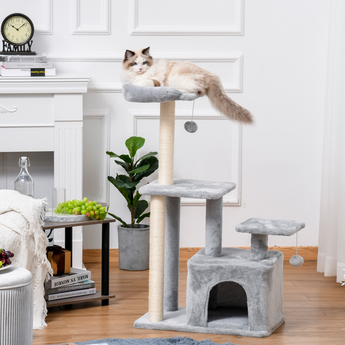 Cat Tree Tower w/ Scratching Posts Sisal Hanging Ball Condo 60 x 40 x 114cm