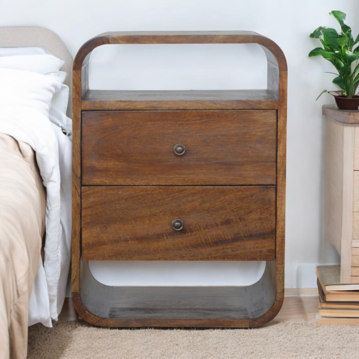 Artisan Furniture Solid Wood Chestnut Curve 2 Drawer Bedside