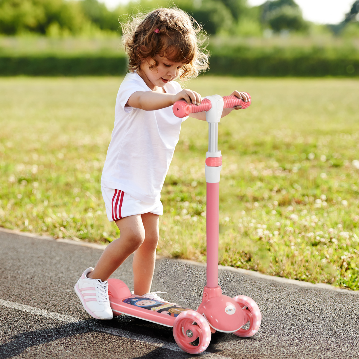 AIYAPLAY Kids 3 Wheel Scooter for 2-6 Years Old w/ Adjustable Height, Pink