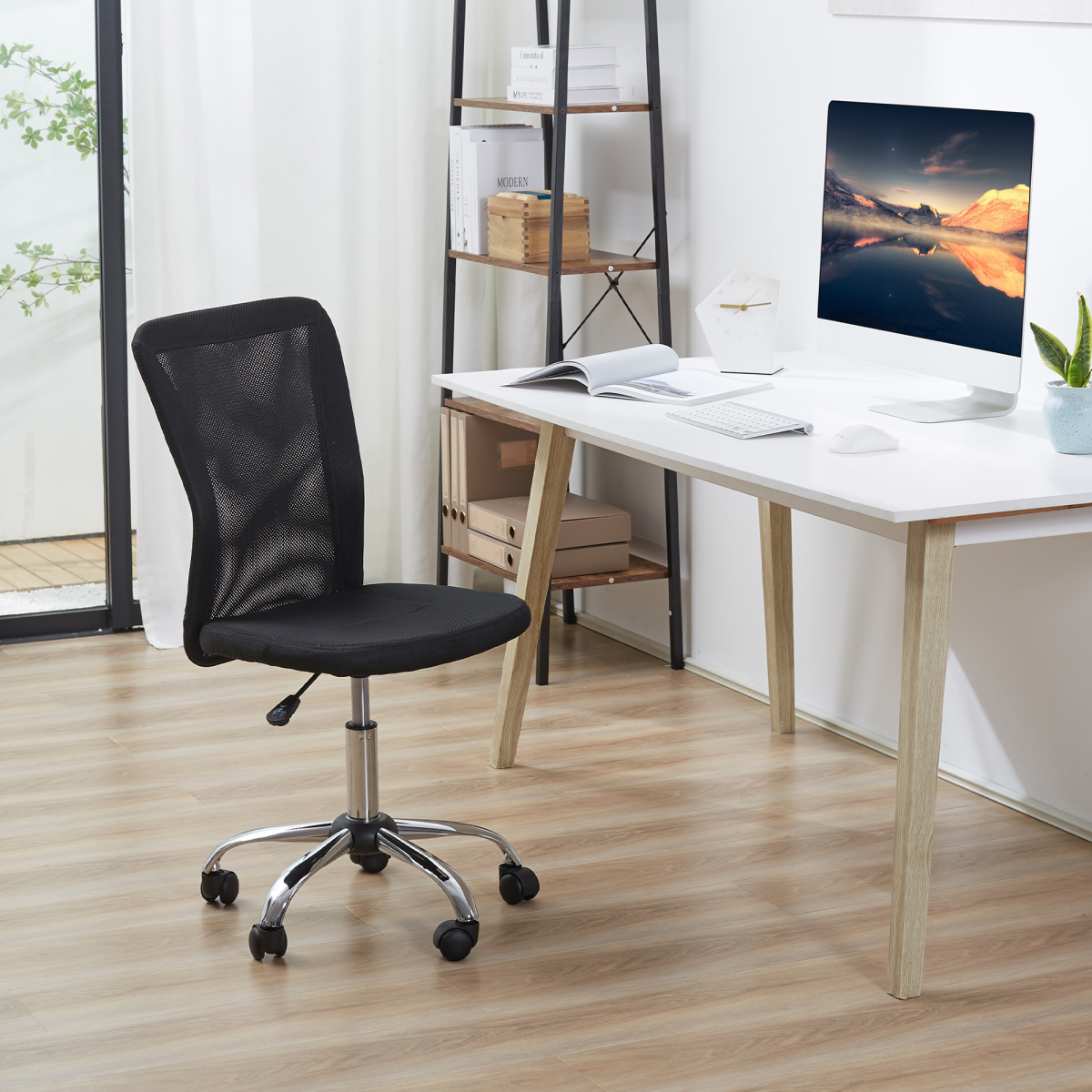 Armless Office Chair Ergonomic Padded Height Adjustable Mesh Back 5 Wheels