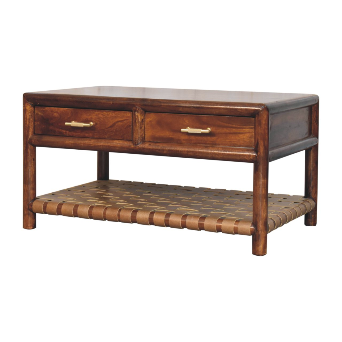 Artisan Furniture Solid Wood Regency Woven Console Table with 4 drawers, 1 Shelf, Dark Brown
