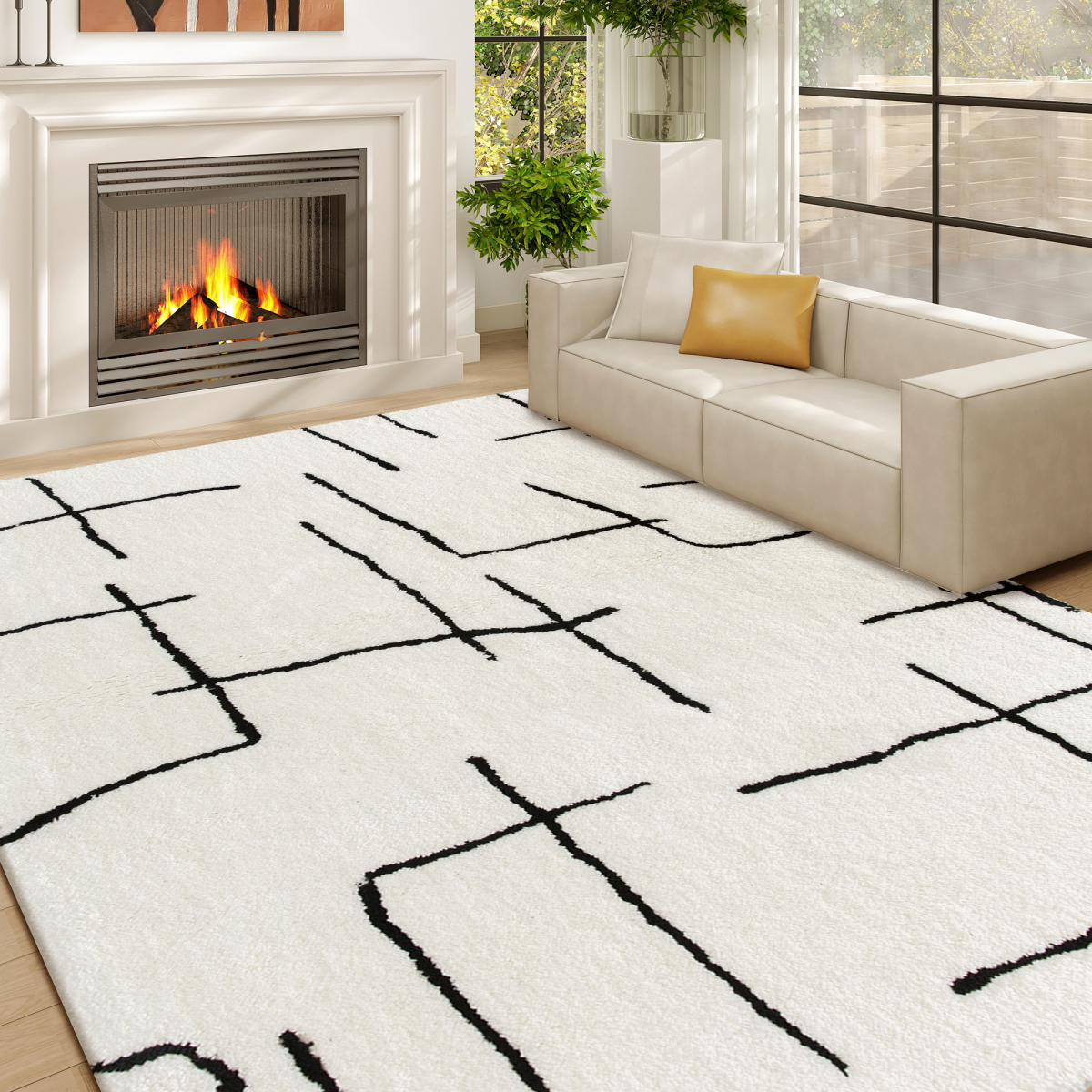 HOMCOM High Pile Modern Shaggy Rug, Soft Floor Carpet 120 x 170 cm, Cream