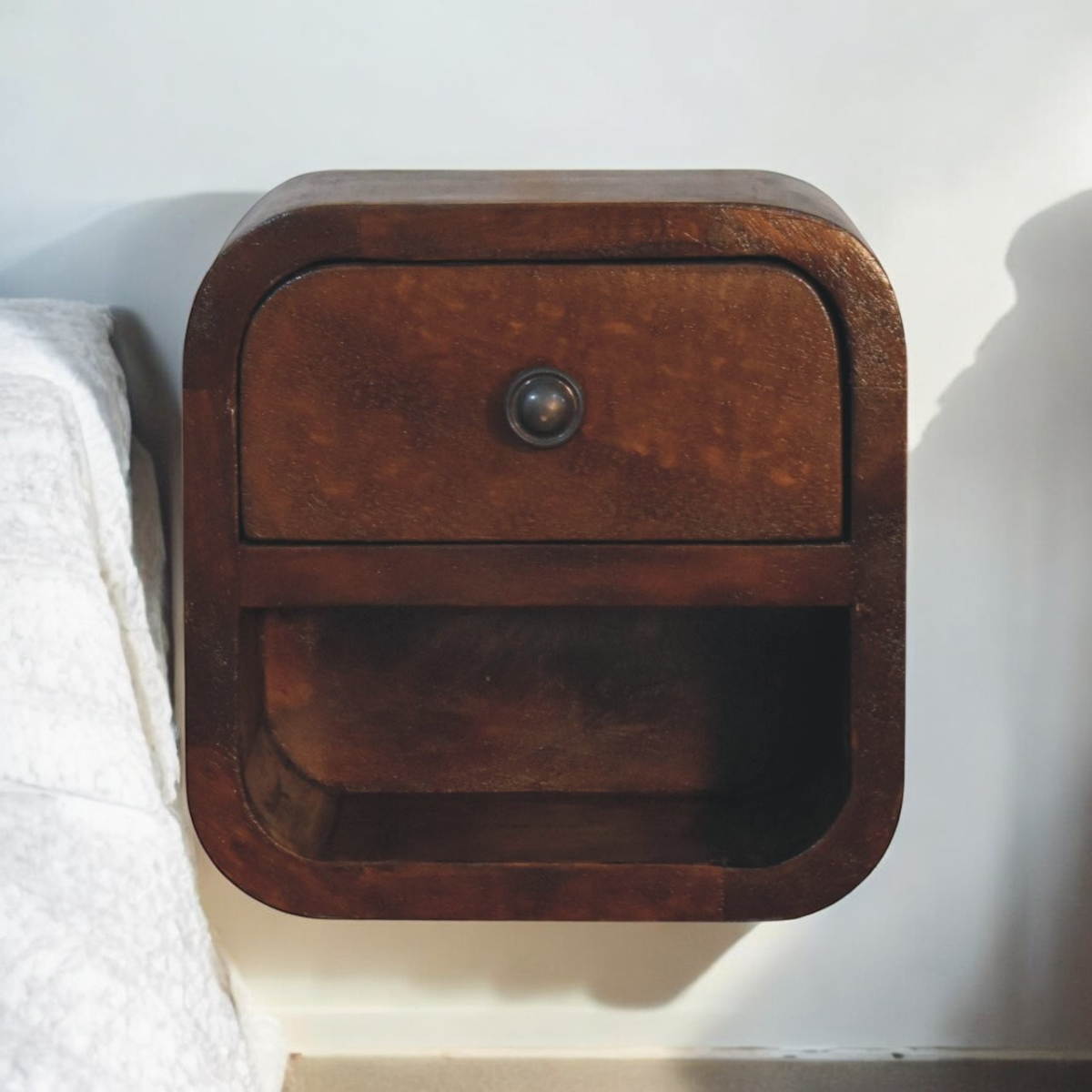 Artisan Furniture Solid Wood Extra Mini Curved Chestnut Bedside with Open Slot
