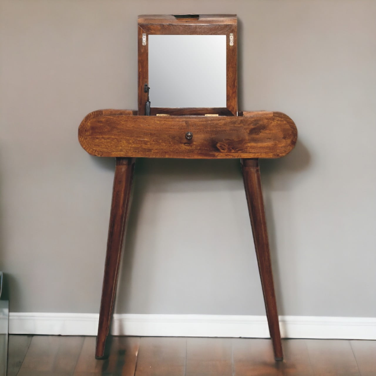 Artisan Furniture Solid Mango Wood Mini Round Chestnut Fold Vanity