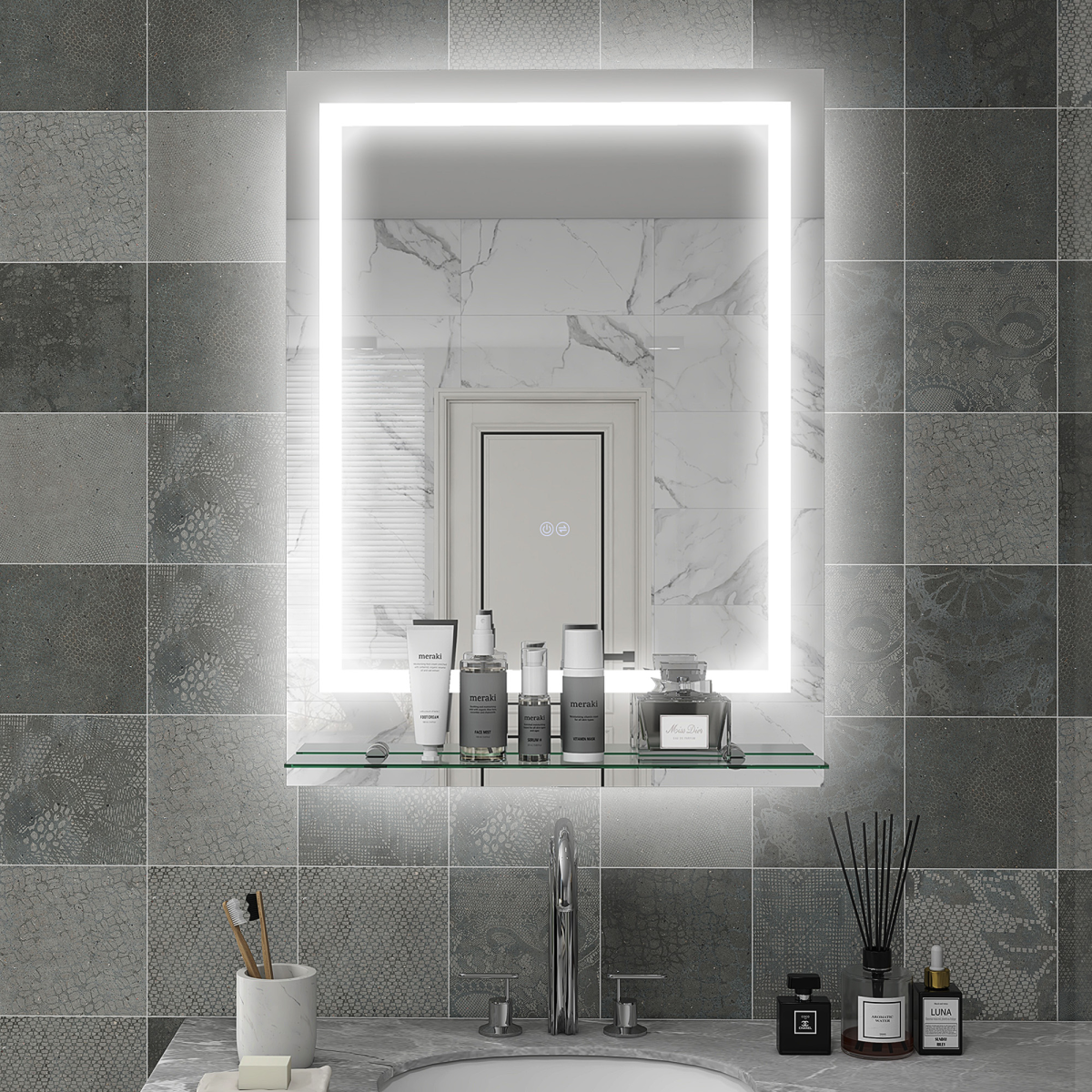 kleankin Dimmable Bathroom Mirror with LED Lights, Defogging Film, Clear