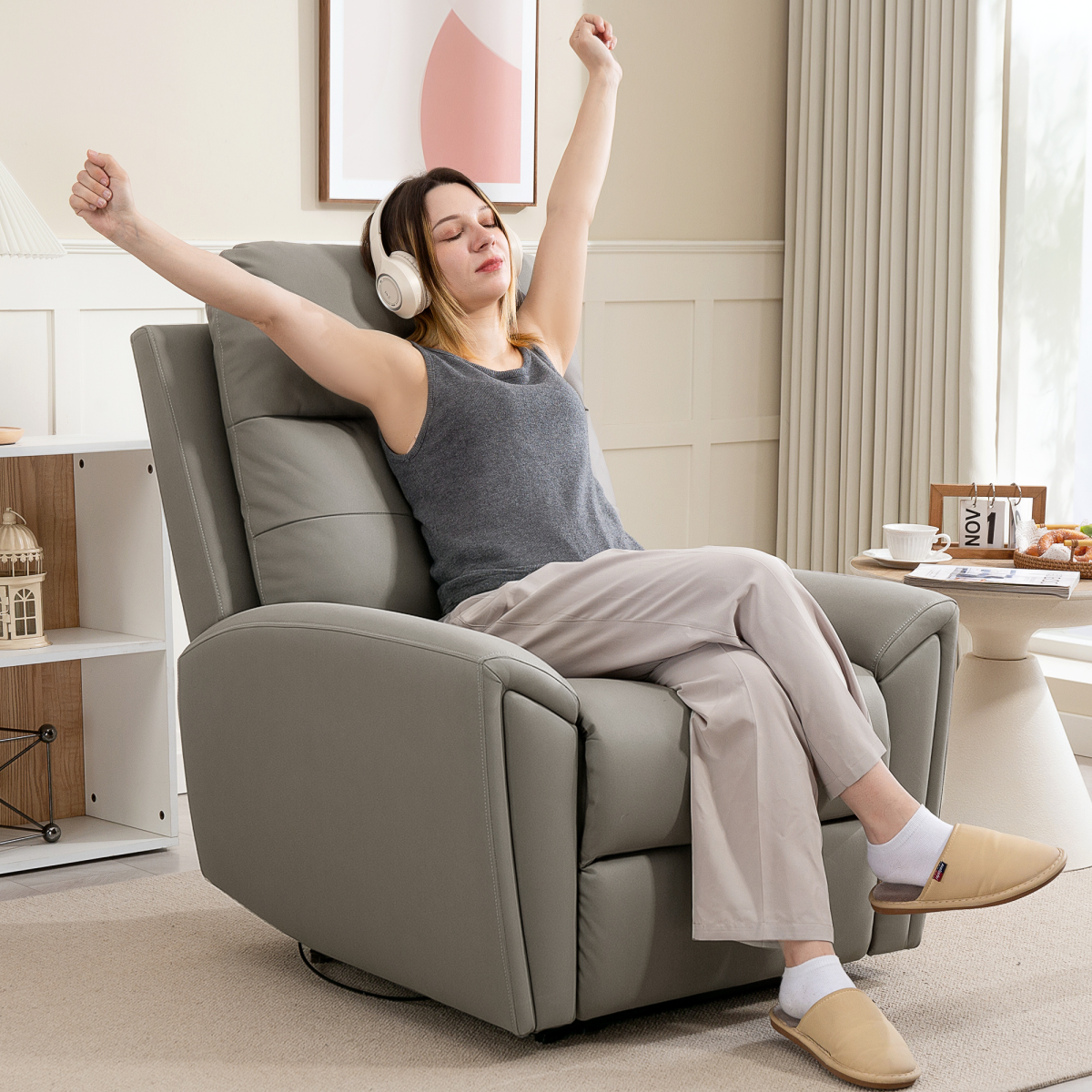 HOMCOM Recliner Armchair, Manual Reclining Chair for Living Room, Grey