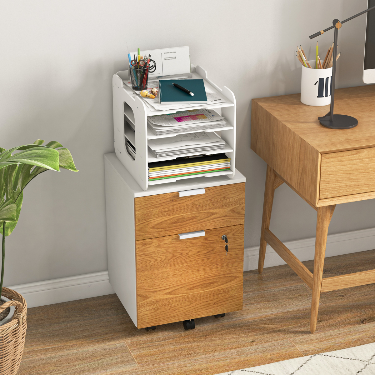 HOMCOM 2 Drawer Filing Cabinet with Adjustable Hanging Bars for A4 and Letter