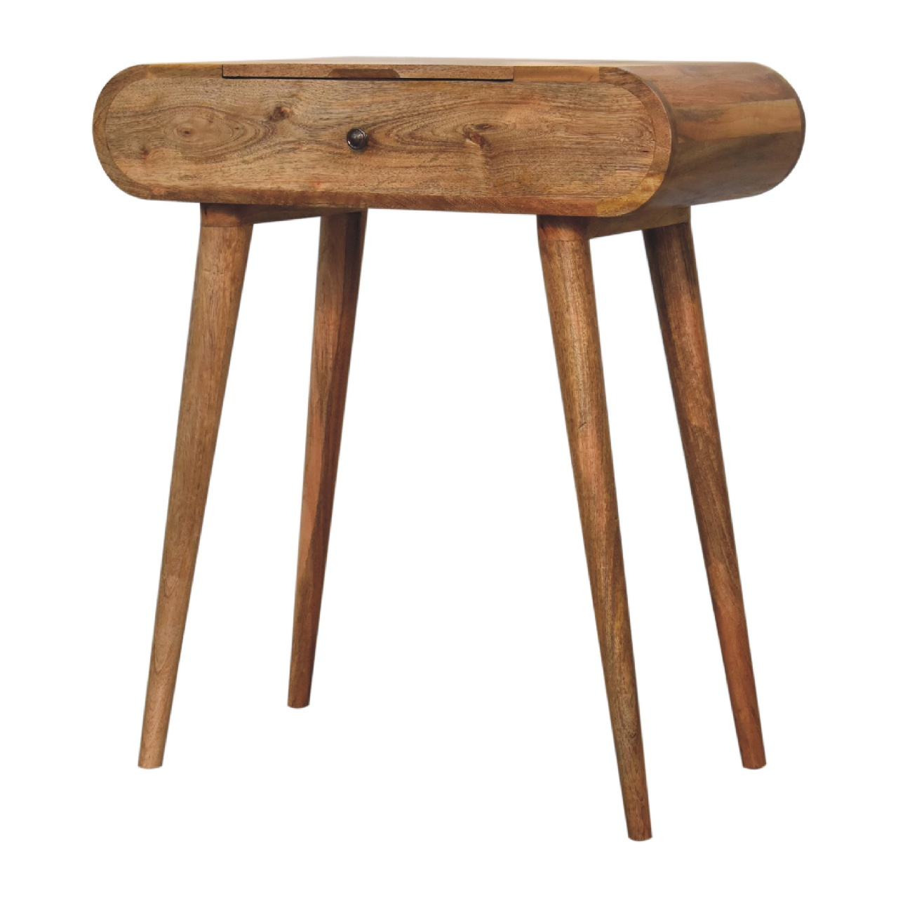 Artisan Furniture Solid Wood Mini Oak-ish Round Dressing Table, 4 Storage Compartments with mirror, Brown