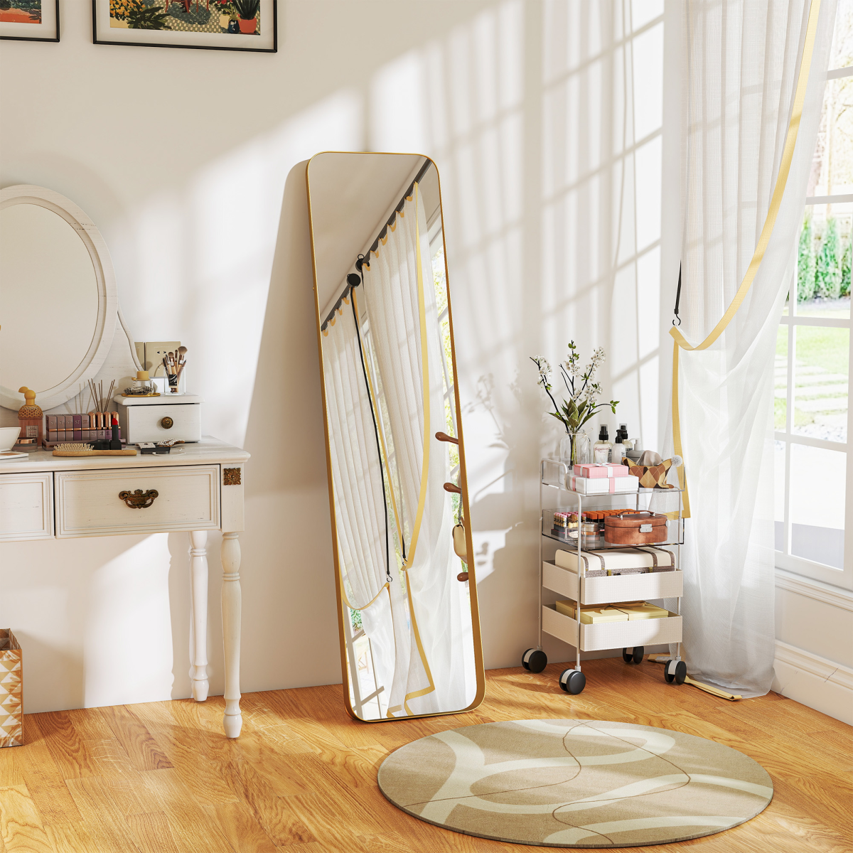 HOMCOM Rectangular Full Length Mirror for Bedroom, 40 x 160 cm, Gold Tone